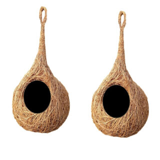 LIVEONCE Safest Round Organic Bird nest Purely Handmade Sparrow/Small Birds, Material Type -Coir,Color -Brown, Set of 2 - (Large) - H*25cm_D*15cm