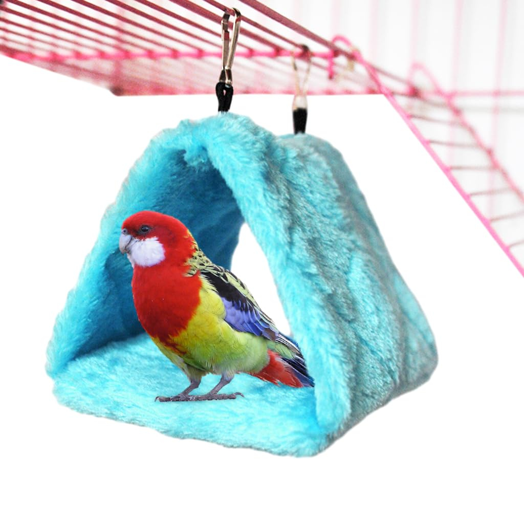Qpets® Winter Birds Nest,Metal Bird Cage Big Size Plush Bird Beds Nests Shed Cage For Birds,Suspended Bed Hammock Hideaway Place Parrot For Parakeet Cockatoo Lovebird (L24*W15*H18Cm Blue)