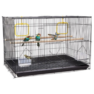 HobbyEnclave Basics Metal Bird Cage with 2 Gates | 24 Inches | Ideal for Lovebirds, Parrots, Parakeets, Budgies and Cockatiels | Water Feeder, Seed Feeder, Wooden Perches, Bird Swings and Detachable Tray