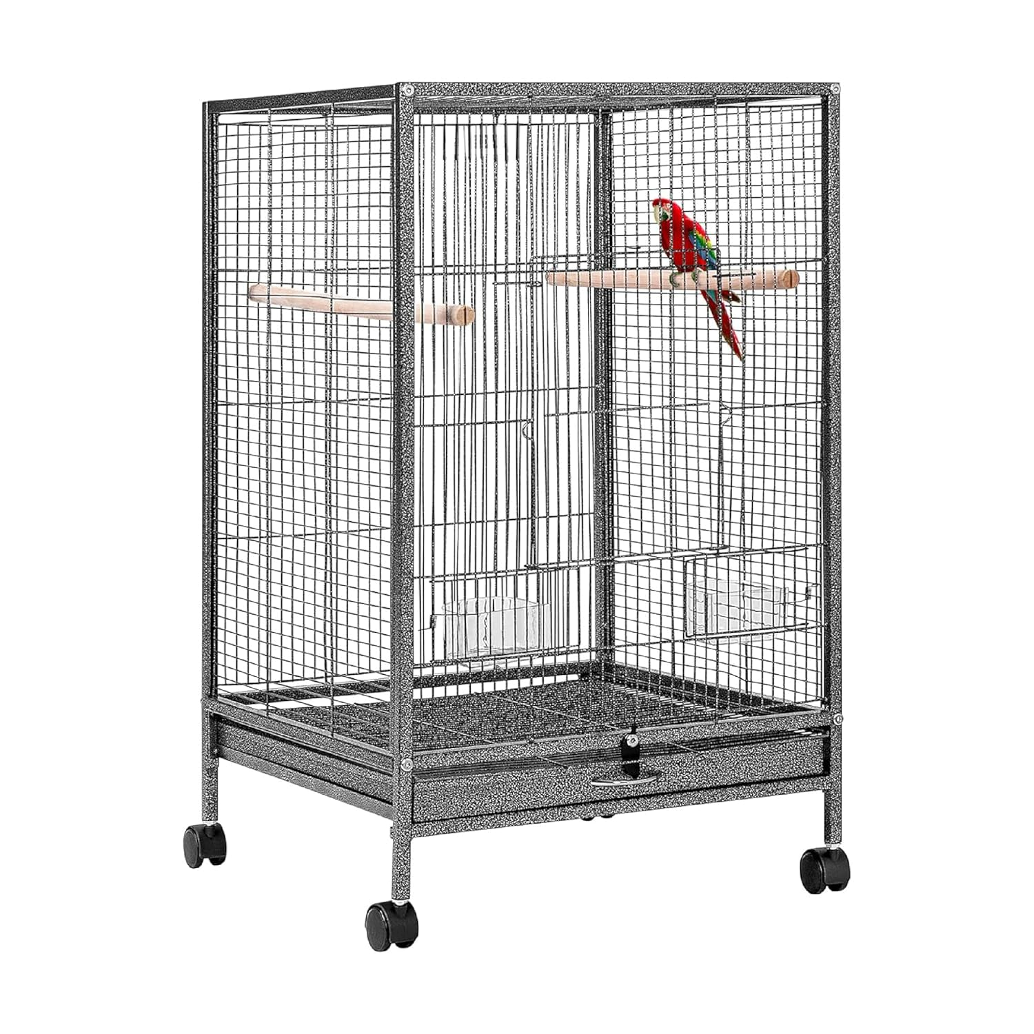 Buraq Aviator Pro 30-Inch Bird Cage with Wheels, Durable Antirust Metal, Easy-Clean Tray & Wooden Perches, Spacious Parrot Cage for Lovebirds, Cockatiel & Budgie (Black)