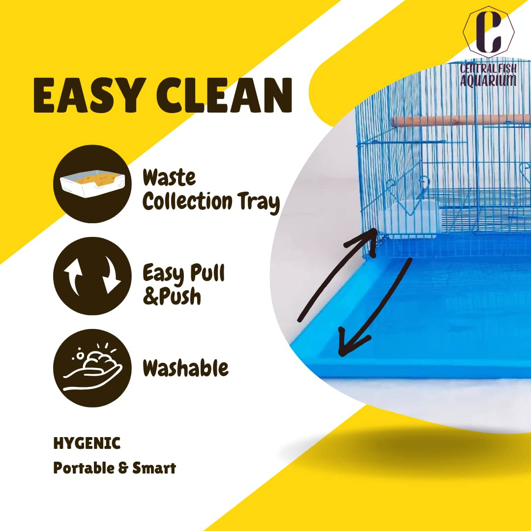 CENTRAL FISH AQUARIUM 15'Bird metal cage for Budgies,Finches,Love Birds,Cocktails,Conures,Cuttlefish BoneHolder, Cuttlefish Bone, 2 Cups, 1 Perch Stick L : 15", B : 11", H:12 "- (Colors May Vary) - Image 2