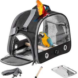 PETANGEL Bird Carrier with Perch Parakeet Travel Carrier Bag Portable Bird Backpack with Stainless Steel Plate Breathable Parrot Travel Cage for Small Pets