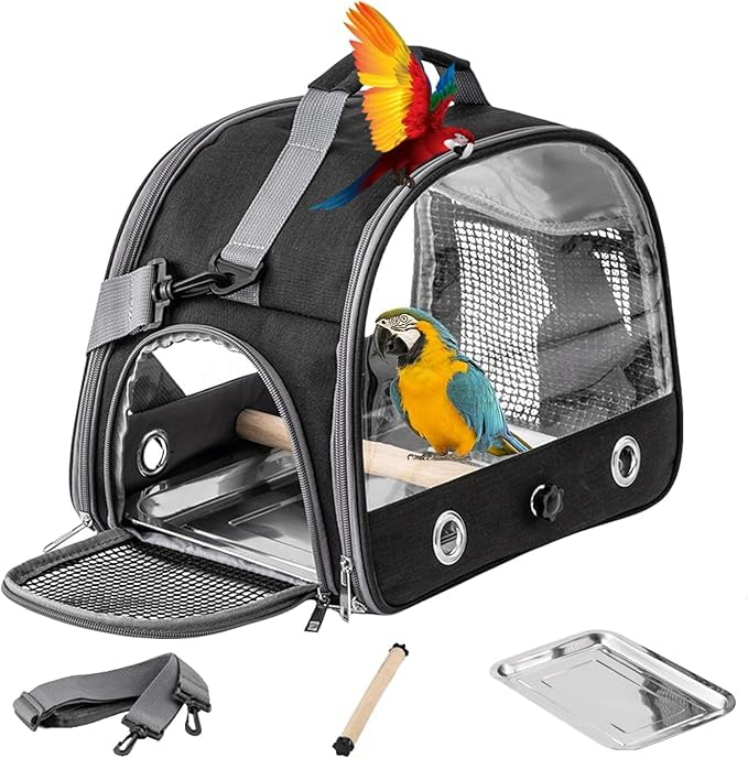 PETANGEL Bird Carrier with Perch Parakeet Travel Carrier Bag Portable Bird Backpack with Stainless Steel Plate Breathable Parrot Travel Cage for Small Pets