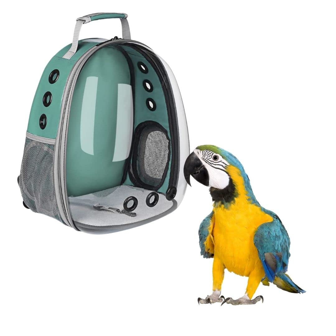 Sage Square Birds Backpack Carrier Bubble Carrying Bag, Small Bird Backpack Carrier for Small Medium Birds, Ventilated Transparent Space Capsule Pet Carrier Bird Hiking Backpack (Green)