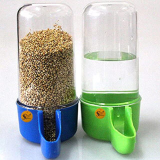 Sage Square 80Ml Tube Shape Cage Bird Food, Seed, Water Feeder Plastic Dispenser Cum Bowl With Removable Tray - No Spill No Mess (Multi Color) (Pack Of 2) (Size - 13.5 X 3 Cm) (Small Size), Random