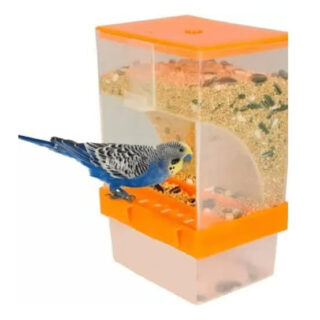 Pet & Vet Automatic Plastic Feeder Suitable for Cockatiel, Love Bird, Budgies, African Love Birds, Conure with Plastic Tray No More Food Waste Transparent Anti Spill White.