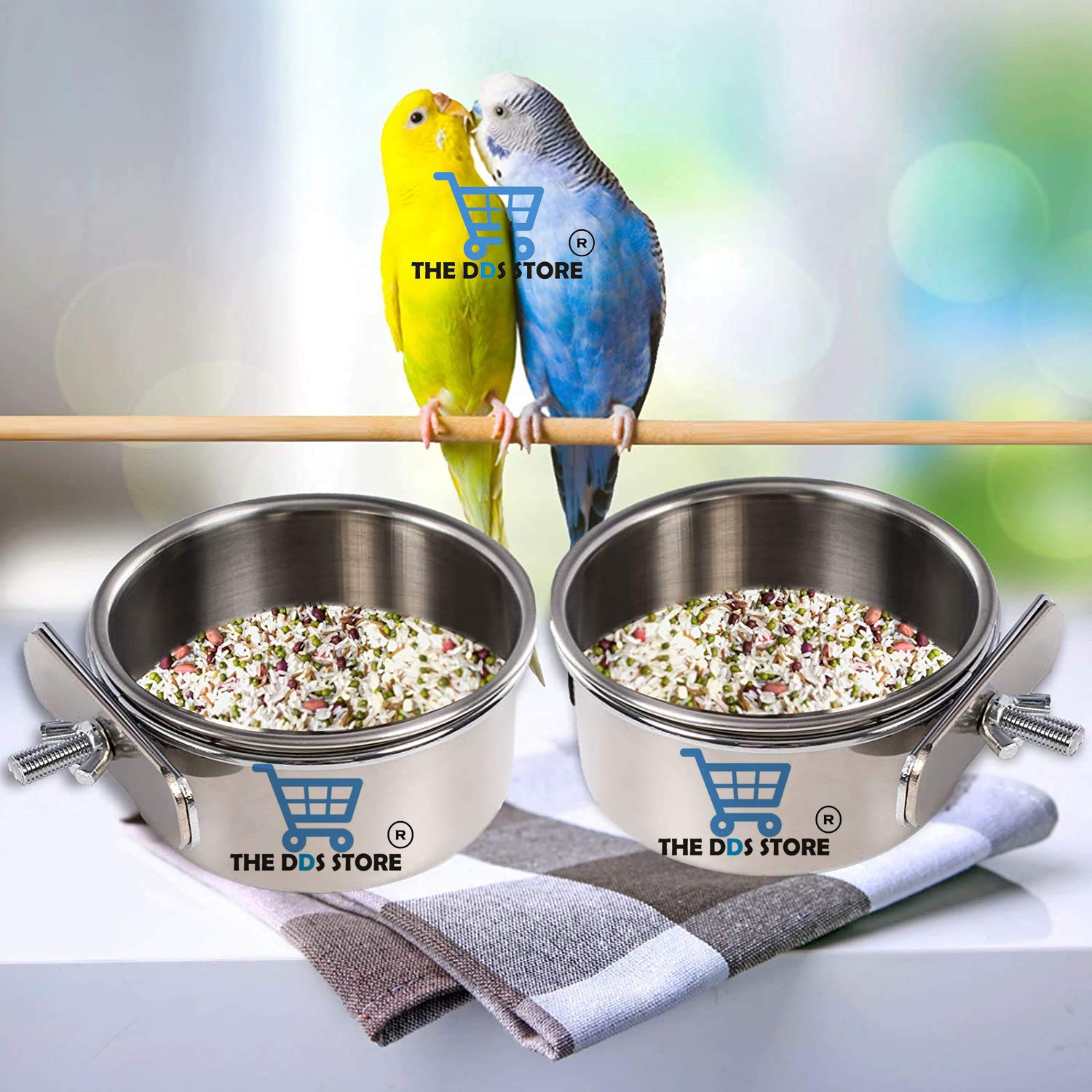 COZY PUPPIES Stainless Steel Hanging Bowl Bird Food Feeding Dish Water Seed Feeder For Parrot Macaw Cockatiels Conure Lovebirds Finch (Clamp Holder, 200.Ml Clamp Holder Pack Of 2) - Image 2