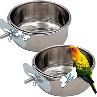 Water Food Bowl Bird Cage Cups, Stainless Steel Bird Hanging Bowl,Bird Feeding Dish Cups,Animal Cage Water Food Bowl,Holder Parrot Water Food Dish Feeder (CLAMP HOLDER, 200.ML CLAMP PACK OF 2)