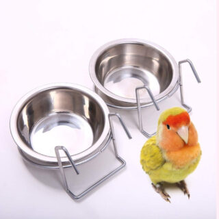 RvPaws Pet Bowl Stainless Steel Hanging Food Water Bowls Bird Cage Feeder For Birds,Parrots (250 Ml) - Pack Of 2,Medium