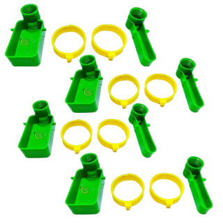 Bird Cage Drinker and Feeder (Pack of 4) for Any Bottle Fit Green/Yellow Random Color, 8 Bottle Holder Free