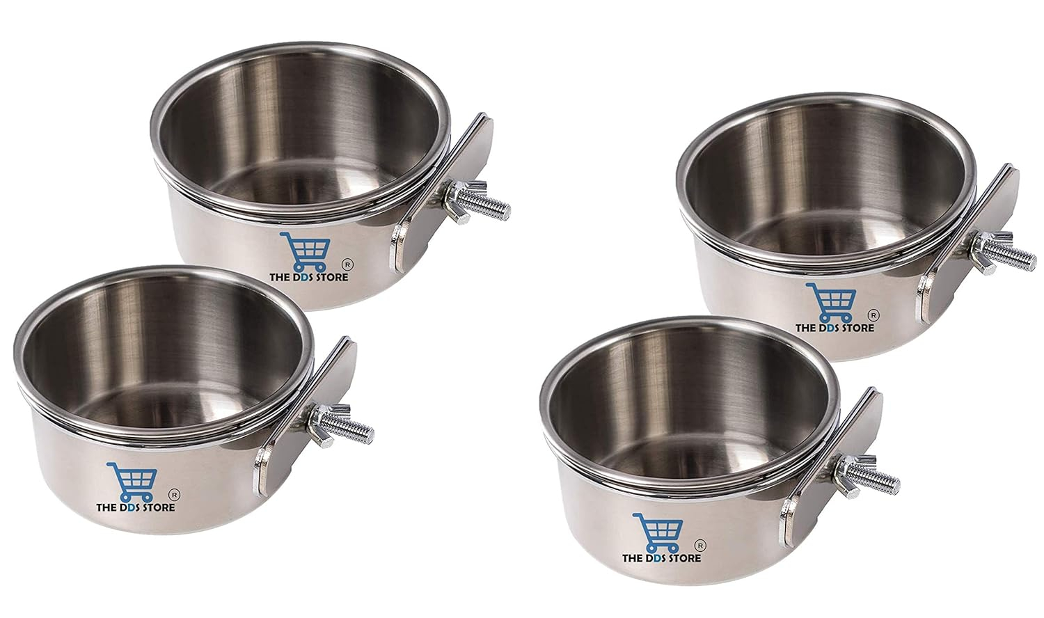 THE DDS STORE Bird Feeding Dish Cups, Parrot Food Bowl Holder-Stainless Steel Coop Cup, Bird Cage Water Bowl for Parakeet African Greys Conure Cockatiels Lovebird (200 ML Clamp Pack of 4)
