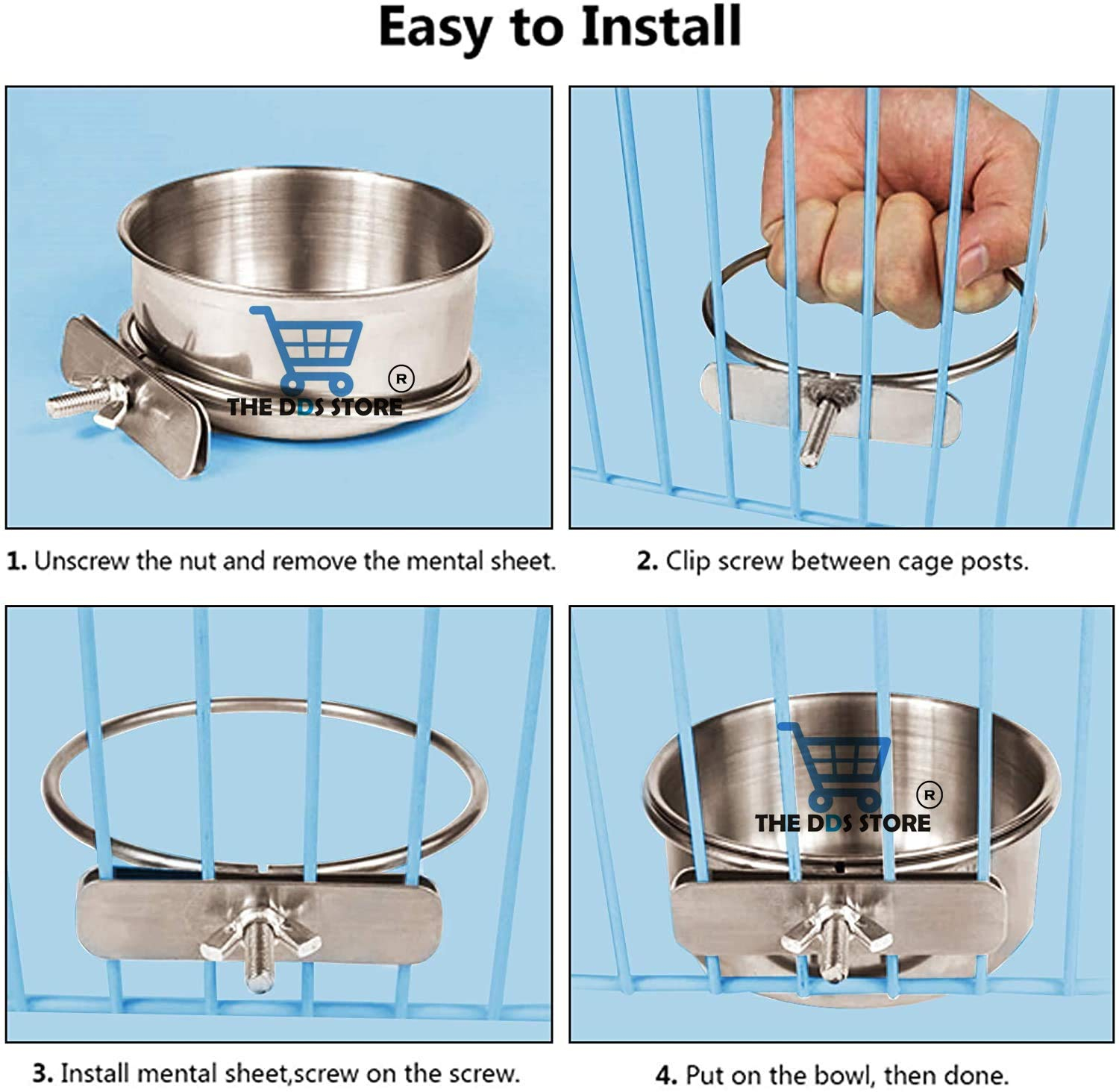 THE DDS STORE Bird Feeding Dish Cups, Parrot Food Bowl Holder-Stainless Steel Coop Cup, Bird Cage Water Bowl for Parakeet African Greys Conure Cockatiels Lovebird (200 ML Clamp Pack of 4) - Image 2