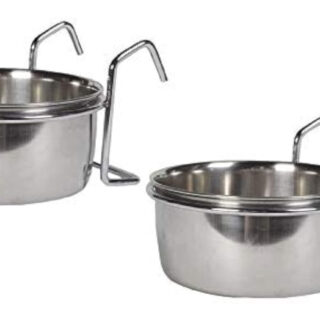 Bird Feeding Dish Cups, Parrot Food Bowl Holder-Stainless Steel Coop Cup, Bird Cage Water Bowl for Parakeet African Greys Conure Cockatiels Lovebird Budgie Chinchilla (500.ml Hook Pack of 2)