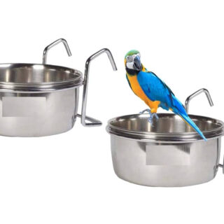 D&C PAWS Stainless Steel Bird Feeding Bowl with Hanger – 250ml Cups for Food and Water, Secure Cage Attachment for Birds, Includes Soft Nesting Material for Added Comfort (Pack of 2)