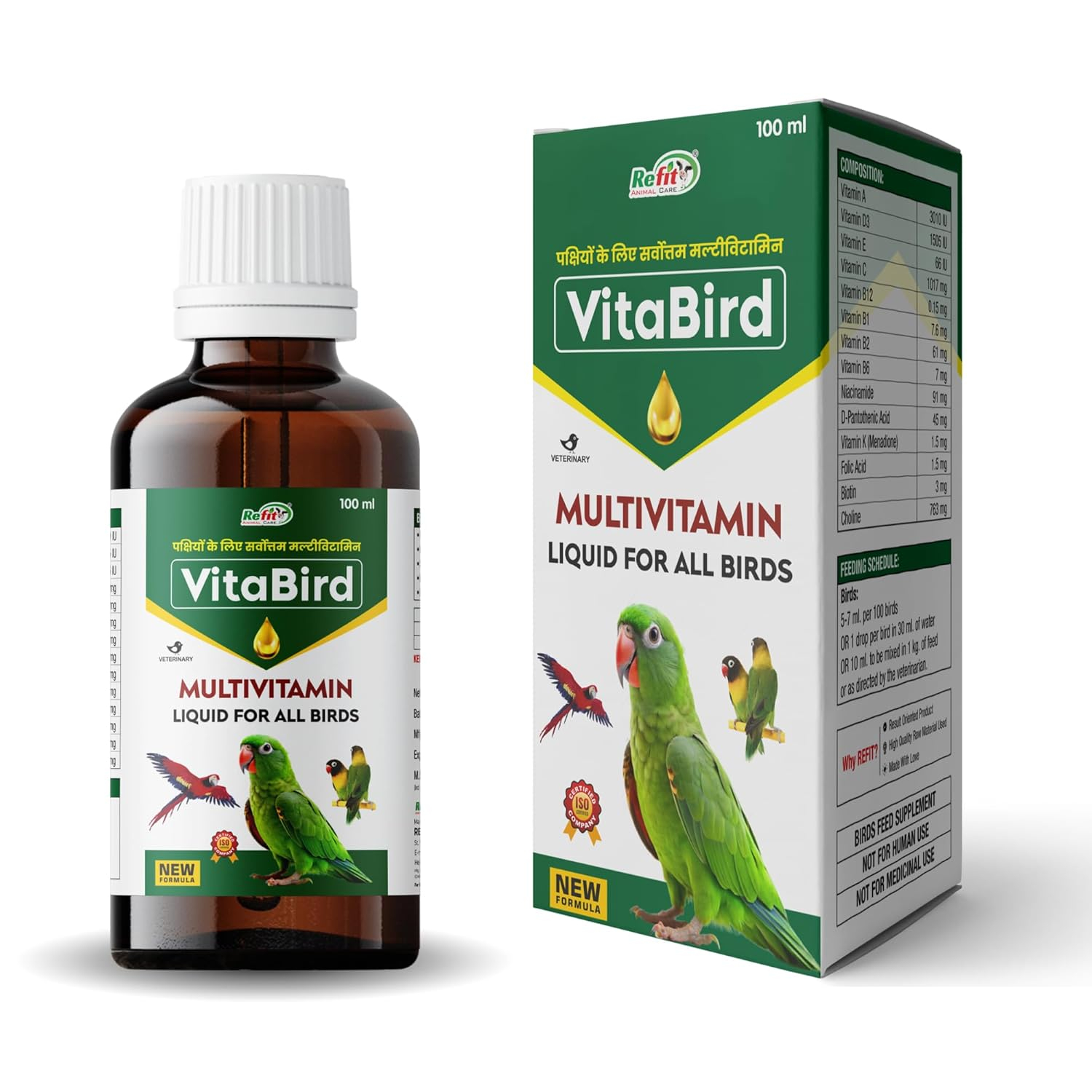 REFIT ANIMAL CARE Multivitamin for Birds for Health, Growth and Feathering 100 ml, VITA-Bird