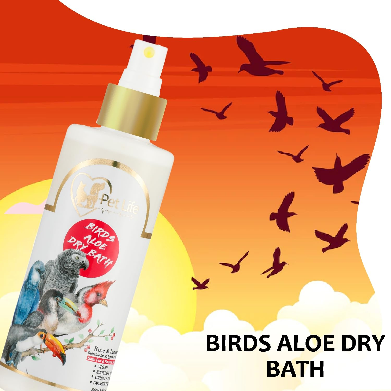 PETLIFE Organic & Ayurvedic Birds Aloe Dry Bath Shampoo Dry/Spray For Poultry Birds, Parrots, Chick, Hen, Pigeon, Duck- Natural Ingredients For Cleaner & Shinier Coat- All Bird Types-200 Milliliter - Image 2