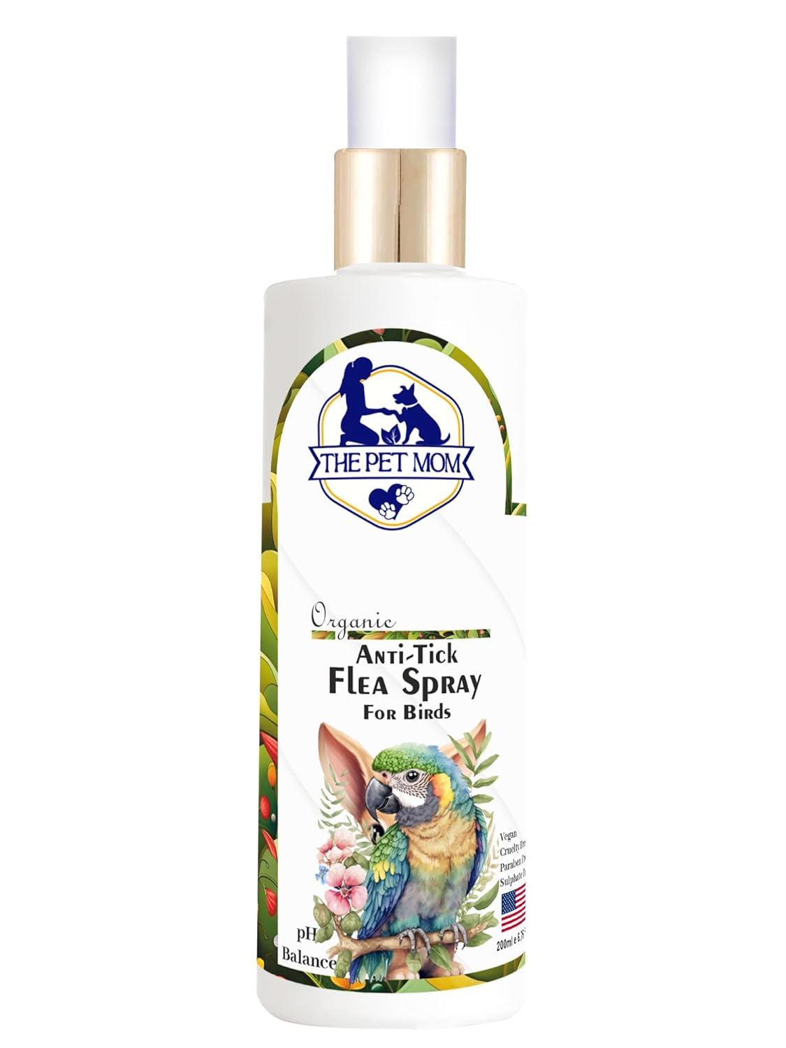 The Pet Mom Anti-Tick Flea Spray for Bird, Parrot, Budgerigar, Sparrow, Pigeon|Help in Ticks, Lice, Fleas, Anti-Itching -Soft & Conditioned Coat |Waterless Tick Bird Shampoo for All Bird Breed -200ml