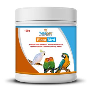 VETENEX Flora Bird - PREBIOTICS + PROBIOTICS + Enzymes Supplement for Birds of All Life Stages | Better Digestion | Boost Immunity | Healthy Gut | Breeding Support | Egg Production - 100g