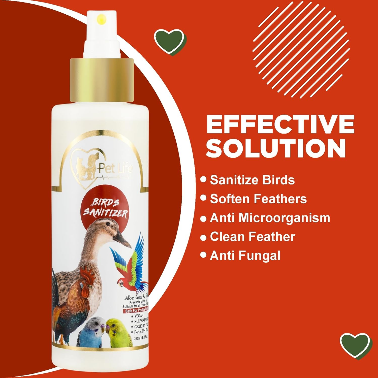 Petlife Organic&Ayurvedic Birds Sanitizer Dry/Waterless/Spray For Poultry Birds,Parrots,Chick,Hen,Pigeon,Duck-Natural Ingredients Tulsi,Aloevera,Alcohol(Ethanol)- All Bird Types-200 Ml - Image 2
