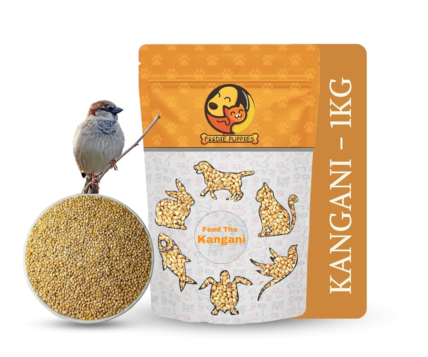 Foodie Puppies Foxtail Millet Kangni Seeds Bird Food - (1Kg, Pouch), High-Fiber Balanced Nutritious Daily Diet for All Bird Types