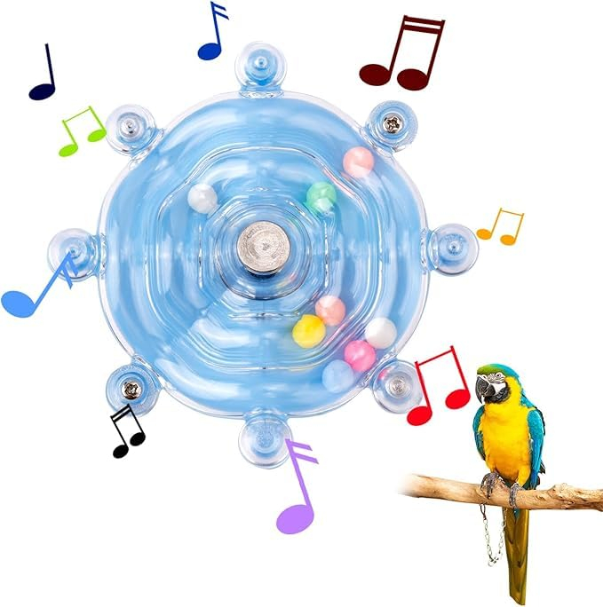 KUTKUT Bird Toys for Parrots - Spinning Wheel Chew Toy with Rotating Plastic Spinner, Enrichment Puzzle Cage Activity for Parakeets, Conures & Cockatiels