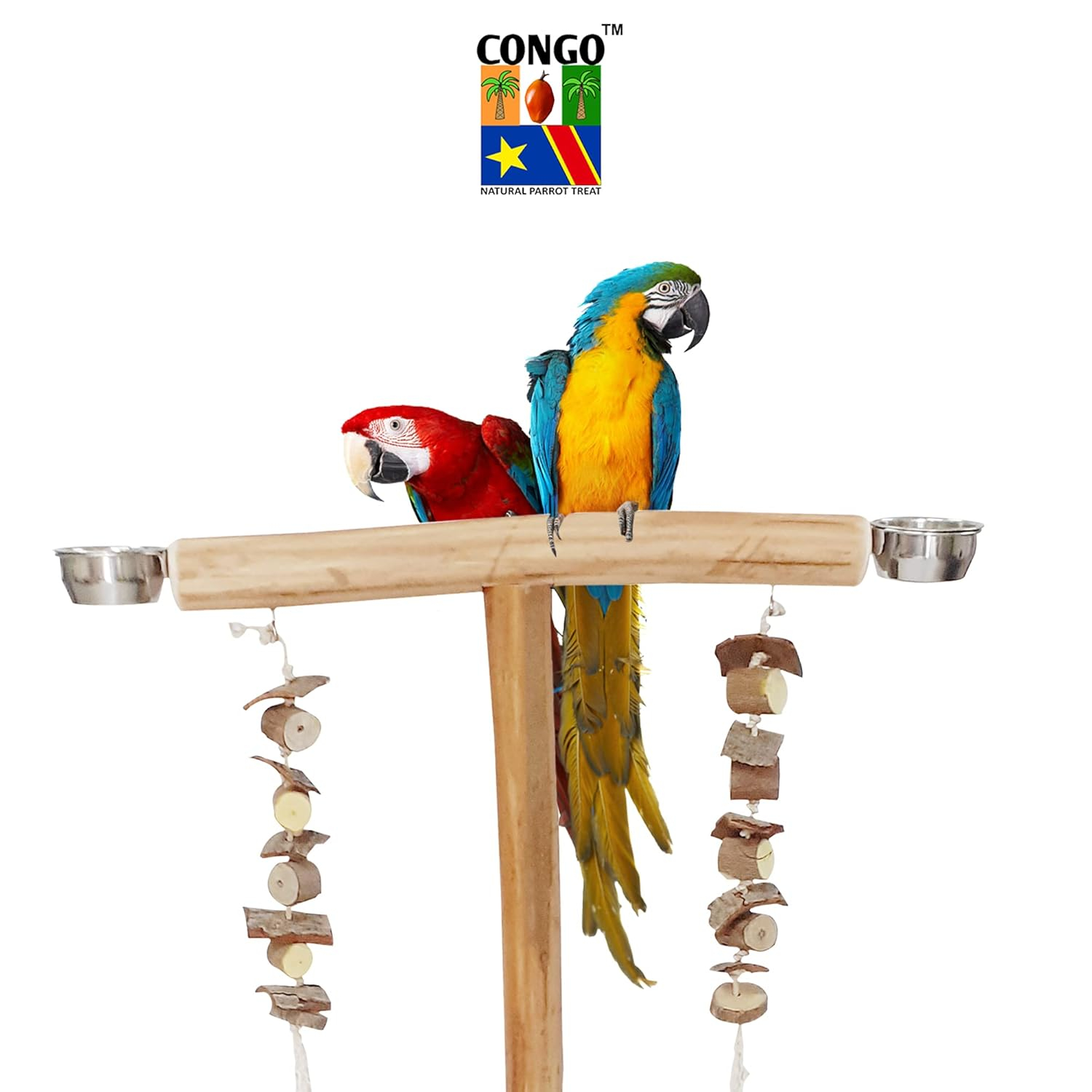 CONGO® NATURAL PARROT TREAT 48X29X20 Inch Training & Playing Stand for Parrot Eucalyptus Wood | with Hanging Toy for Conure, HobbyEnclave, African Grey, Macaw and Other Birds - Image 2