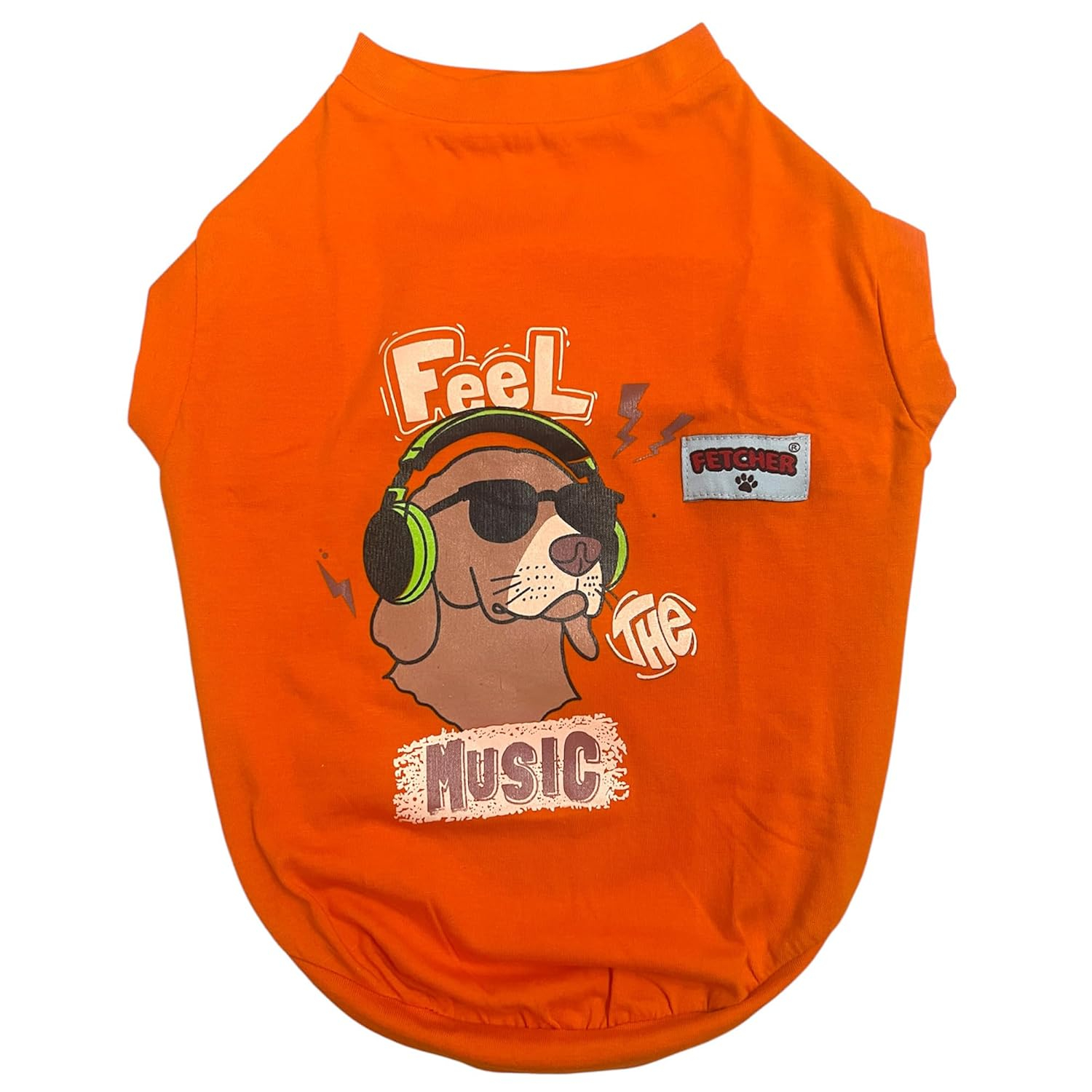 FETCHER Orange 'Feel The Music Printed T-Shirt for Dogs and Cats Cloths for Pets Animals Designer Wear Comfortable - Image 2