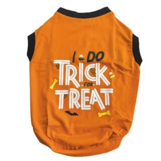 WAGZY Orange I Do Trick for Treat Printed Stretchable T-Shirts for Puppies, Kitten, Dogs and Cats (12" XS)