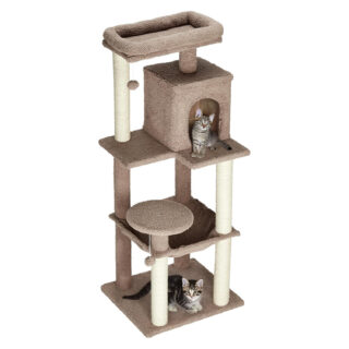 HobbyEnclave Basics Cat Tree | 51-Inch | Plush Multi-Level Cat Condo | 10 Scratching Posts | 1 Caves | 2 Pompoms | Dark Beige Color | 1 Hammock | Sisal Rope | XL