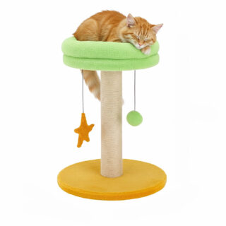 HobbyEnclave Basics Cat Scratching Pole and Lounge Bed, with Hanging Star and Ball, Natural Jute, Sturdy Wooden Base, 50cm (S)