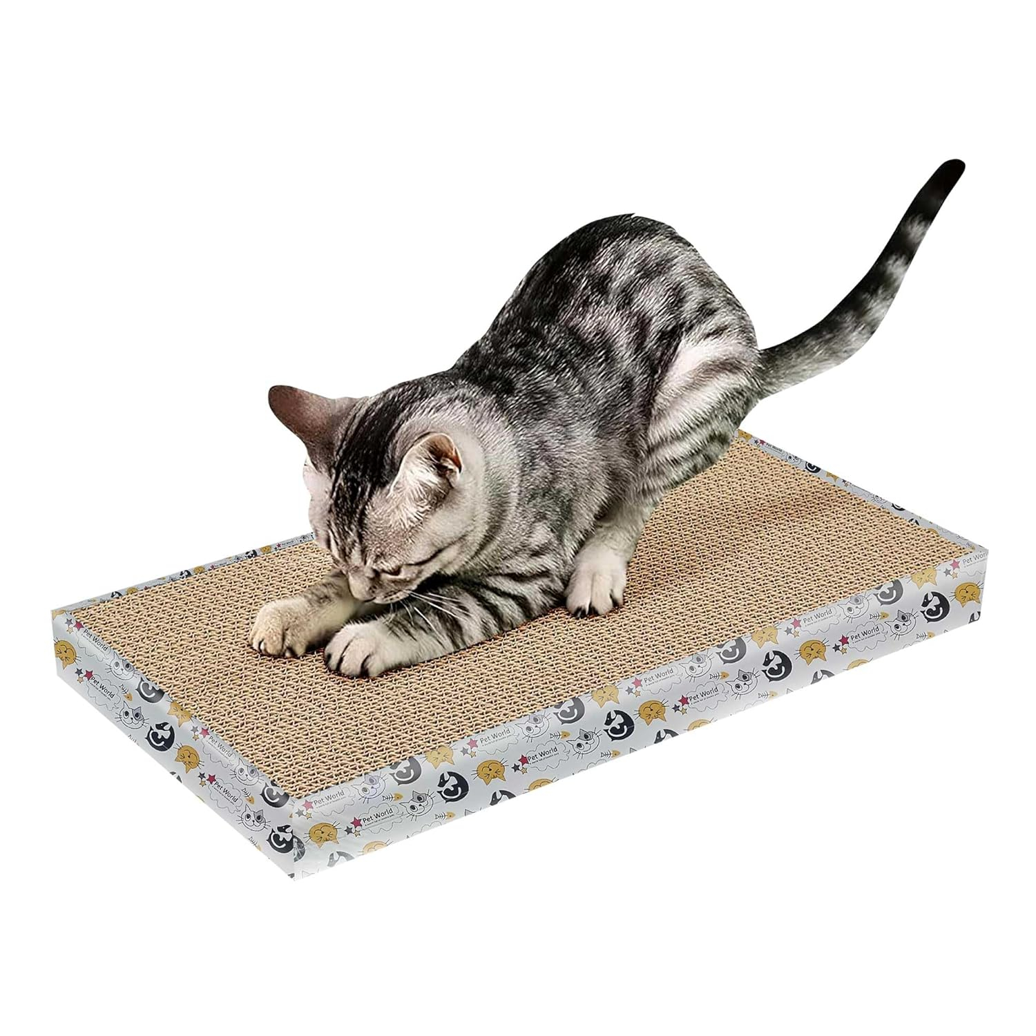 Pet World Cat Scratcher, a 2-in-1 Reversible Scratching Pad Recyclable Corrugated Scratch Toy with Straight Shape & 10ML Catnip Cat Scratch Lounge for Furniture Protection (Pack of 1) -Global
