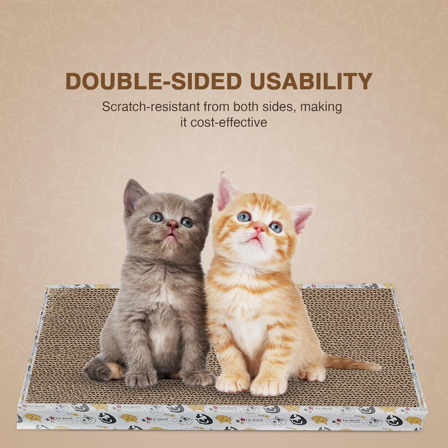 Pet World Cat Scratcher, a 2-in-1 Reversible Scratching Pad Recyclable Corrugated Scratch Toy with Straight Shape & 10ML Catnip Cat Scratch Lounge for Furniture Protection (Pack of 1) -Global - Image 2