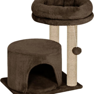Purrway Cat Tree with Condo and Perch, 18 inch Height, 12 inch Condo, 16 inch Perch (Brown - FURR-19)