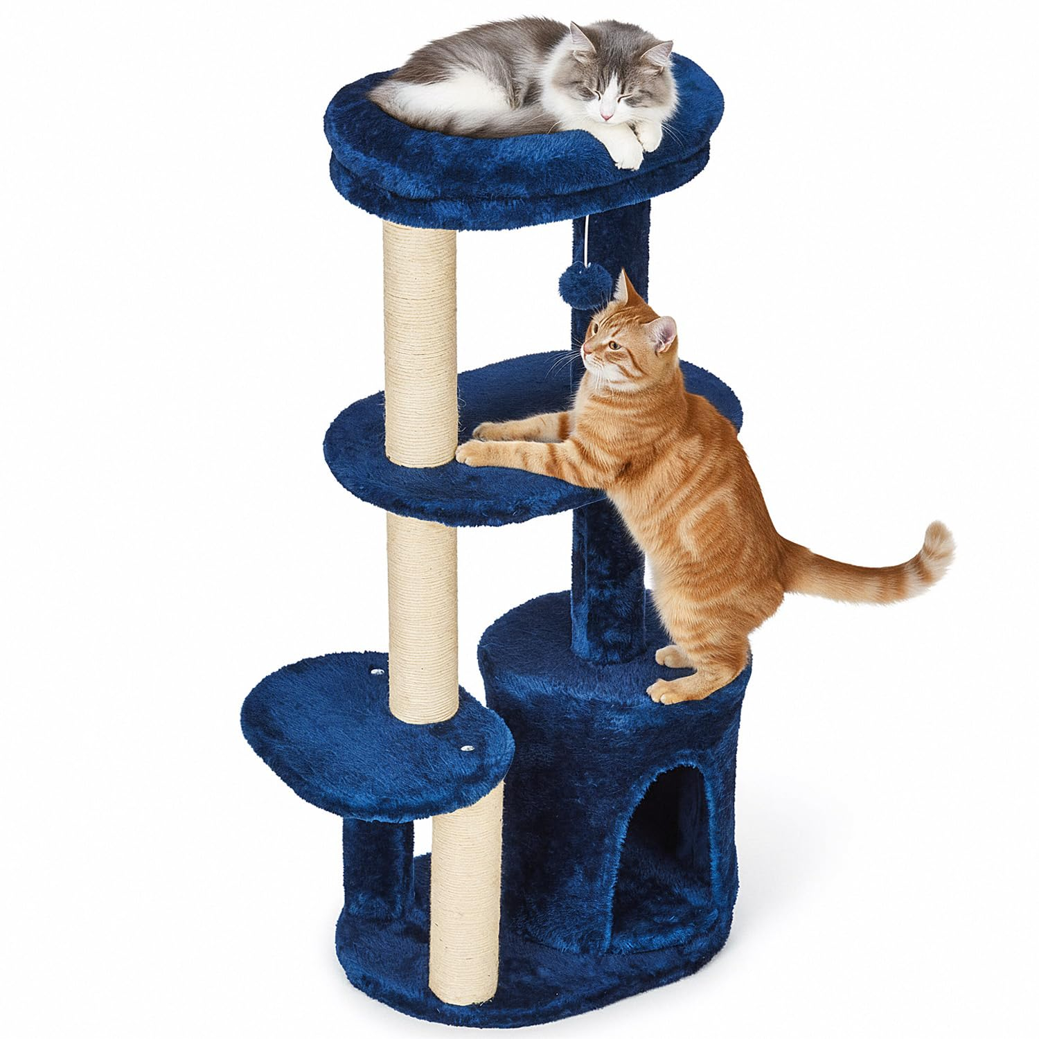 HobbyEnclave Basics Cat Tree | 40-Inch | Plush Multi-Level Cat Condo | 6 Scratching Posts | 1 Caves | 1 Pompoms | Blue Color| Sisal Rope | Large