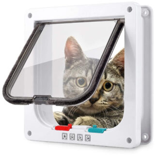 Iktu® Large Cat Door (Outer Size 23.5x25x5cm), Weatherproof White, ABS Material 4-Way Locking Flap for Small Cats & Dogs