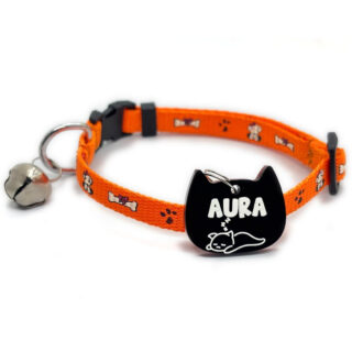 PAWPRO HANDMADE Cat Nylon Collar With Customisable Name & Icon Tag, Bell, Adjustable Buckle, 15-30 Cm (Orange)