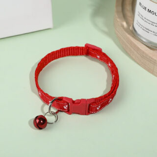 YellowCult Fancy & Comfortable Pet Collars for Cats, Puppies, Small Dogs, Fat Rabbits with Adjustable Size, Bell & Buckle Safety Lock-[Party Paw] - [Red]