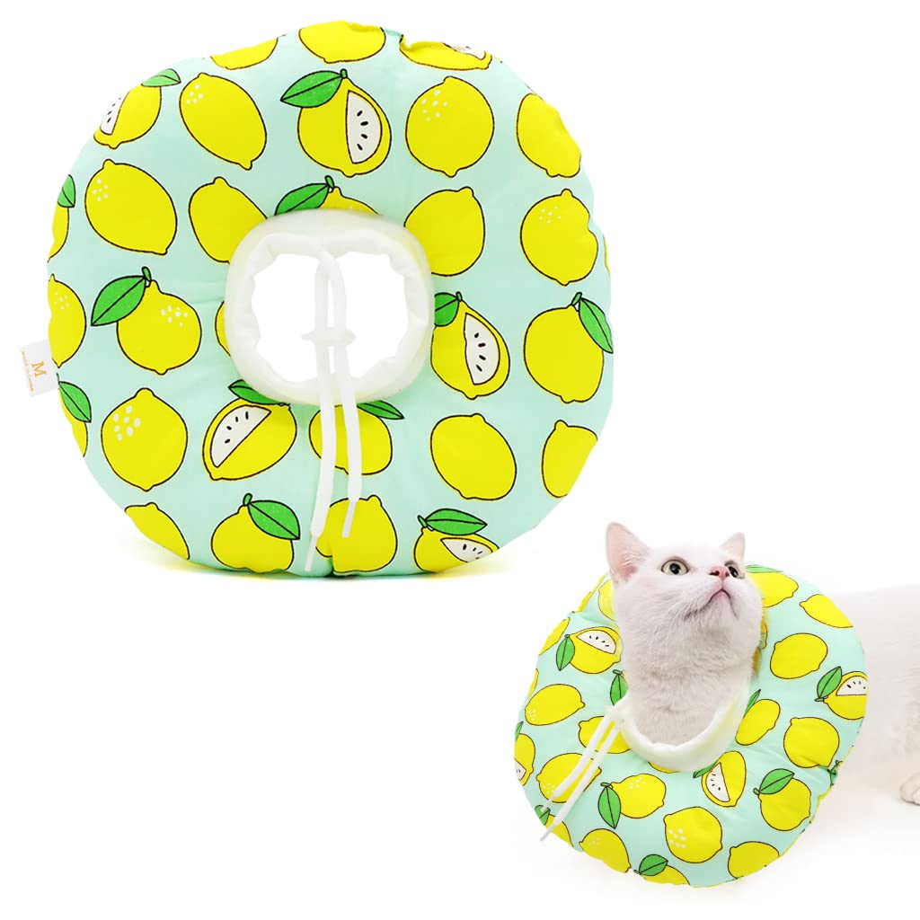 Qpets® Cat Cone Collar Comfy & Soft Stuffed PP Cotton Adjustable Size Machine Washable, After Surgery for Anti-Licking Dog E Collar,Surgery Recovery Collar for Pet (M:16-29cm)