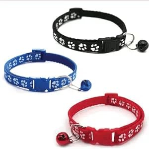 PhotoWalaa Set of 3 Adjustable Paw Cat Collar with Bell for Kittens, Cats & Small Pets | Soft, Safe Pet Collar | Lightweight, Comfortable & Durable (Black, Dark Blue, Red)