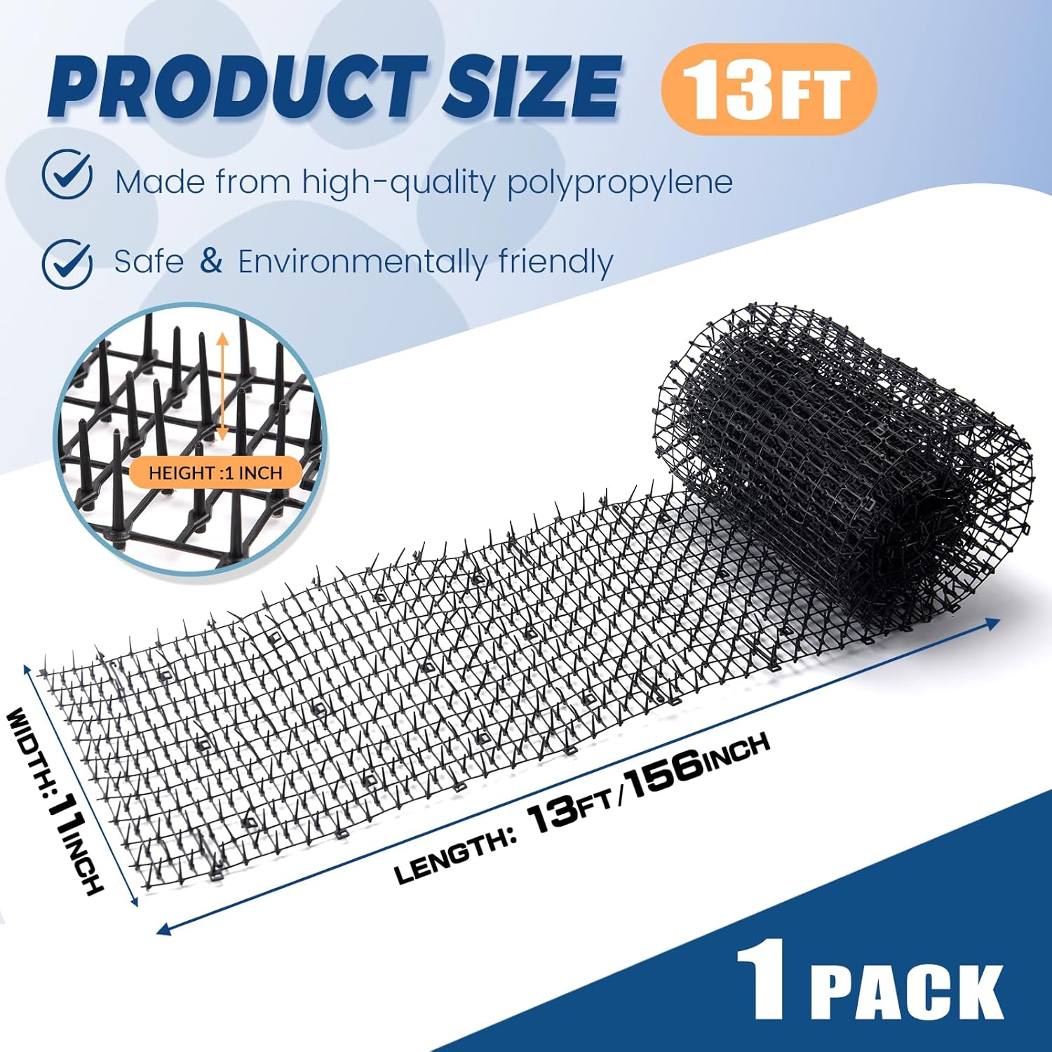 Hmyomina 13FT Cat Scat Mat for Cats Prickle Strips Pest Repellent Spike Deterrent Mat with 12 Garden - Image 2