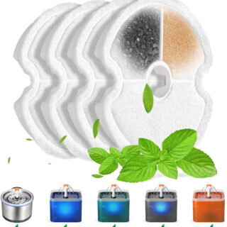 Qpets® 4 Packs Cat Water Fountain Filters for Qpet Brand's Pet Flower Fountains Replacement Filters Round with Activated Carbon and Resin for Automatic Dog Drinking Dispenser Keeping Water Clear