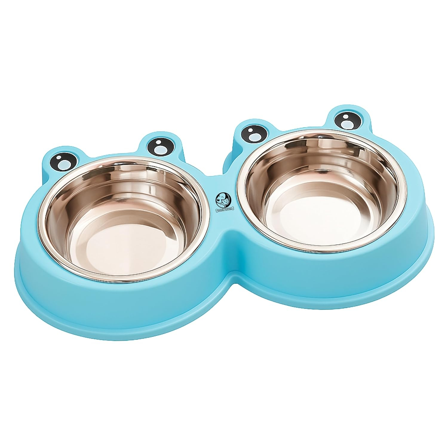 Foodie Puppies 2-in-1 Food and Water Bowl for Cats and Kittens - (Frog Bowl, Small) 200ml Each | Non-Slip, Non-Toxic Pet Feeding Plastic Frog Face Shaped Double Bowl Food & Water Feeder