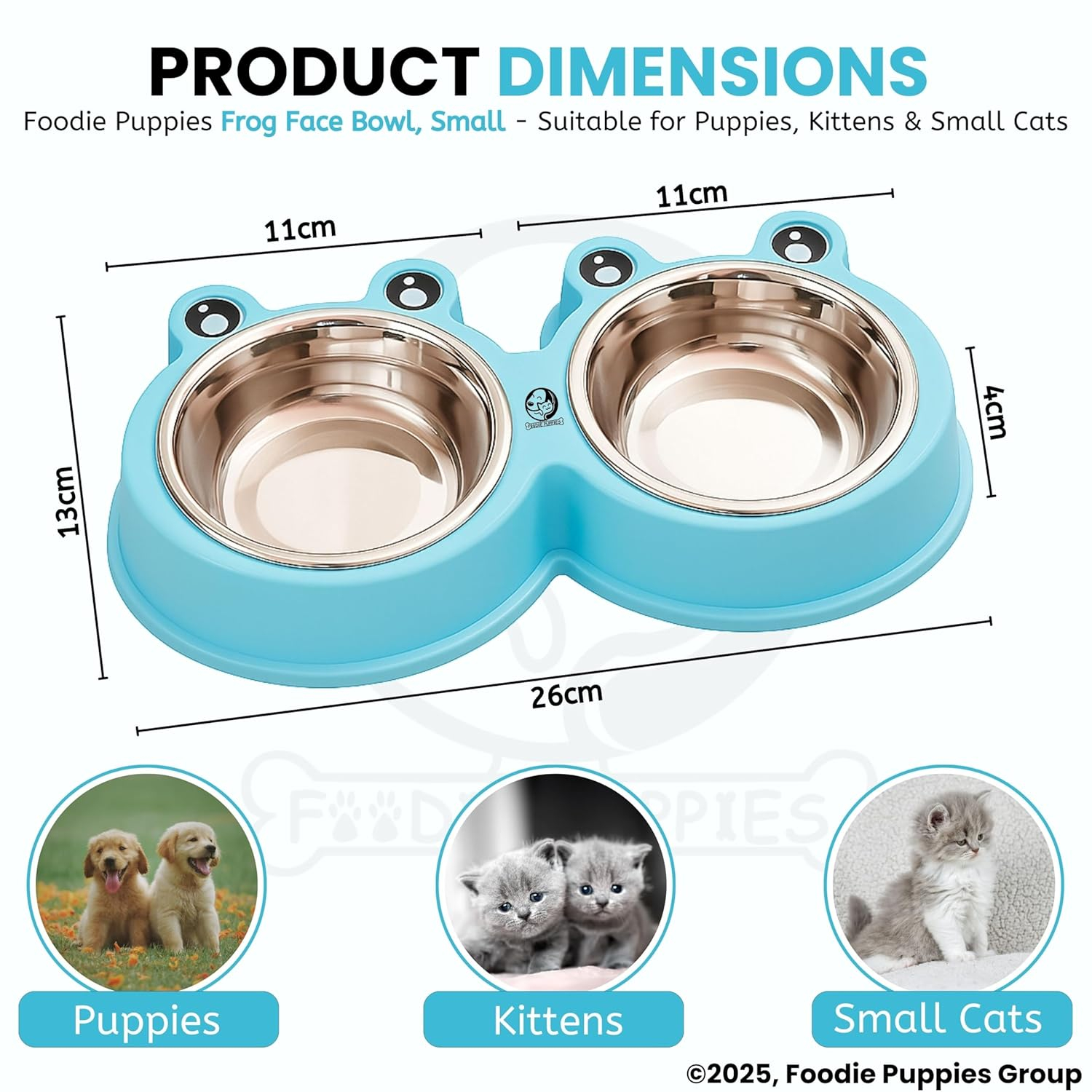 Foodie Puppies 2-in-1 Food and Water Bowl for Cats and Kittens - (Frog Bowl, Small) 200ml Each | Non-Slip, Non-Toxic Pet Feeding Plastic Frog Face Shaped Double Bowl Food & Water Feeder - Image 2