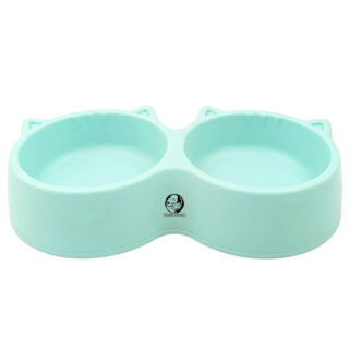 Foodie Puppies Non-Slip, Non-Toxic Pet Feeding Plastic Cat Face Shaped Double Bowl Food & Water Feeder 2-in-1 Bowl for Dogs, Puppies, Cats & Kittens (Color May Vary)