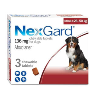 Chewable Flea and Tick Treatment for Large Dogs, 136 mg, 25-50 kg, 3 Tablets