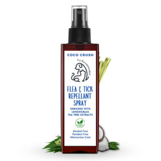 Coco Crush 100% Natural Anti Tick and Flea Pet Spray | for All Types of Dog & Cat | Anti Itch Spray with Neem and Lemongrass | Organic, Paraben Free, Cruelty-Free (50ML)