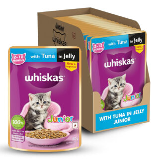 Whiskas Junior Kitten (2-12 Months) Wet Cat Food, Tuna in Jelly, 80 g (Pack of 14), Hydrating Food Made With Real Fish, 100% Complete & Balanced Nutrition for Kittens