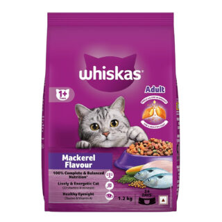 Whiskas Adult (1+ Years) Dry Cat Food, Mackerel Flavour, 1.2 kg, Contains 41 Essential Nutrients, Complete & Balanced Nutrition for Adult Cats