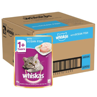 Whiskas Adult (+1 Year) Wet Cat Food, Ocean Fish Flavor, 80 g, Pack of 28 | Complete & Balanced Food for Adult Cats | Pet Food for Hydration of Cats