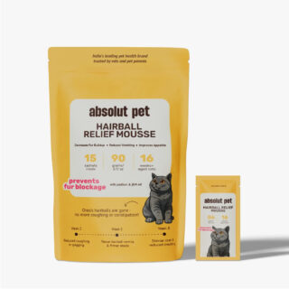Absolut Pet Cat Supplement for Hair Ball Relief, Creamy Treats That Reduce Hairball Formation with Fish Oil & Psyllium (15 Sachets)